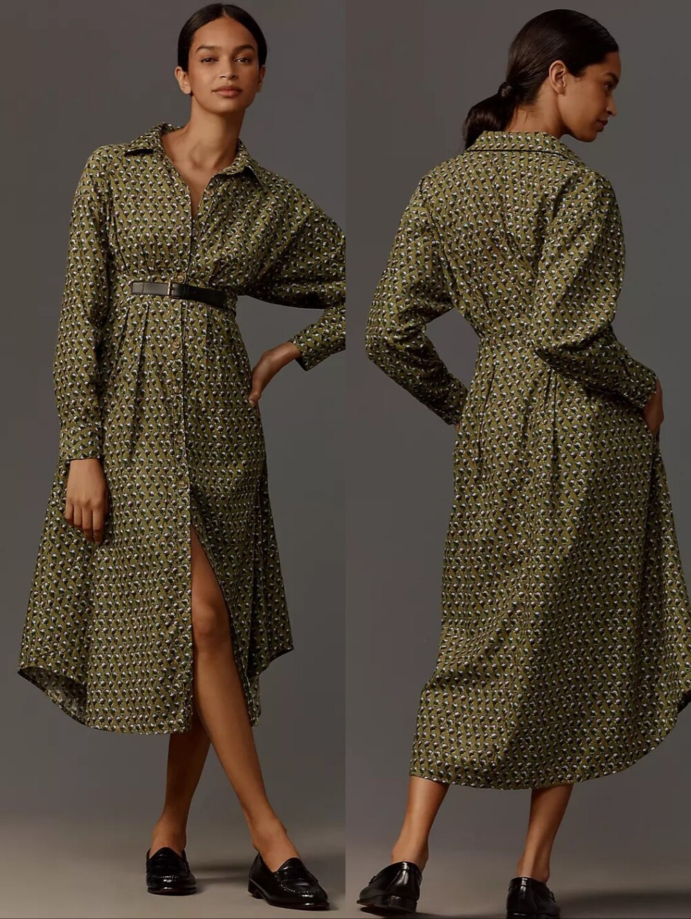 Anthropologie Belted Corduroy Midi Shirtdress Size 14 Professional Office Preppy